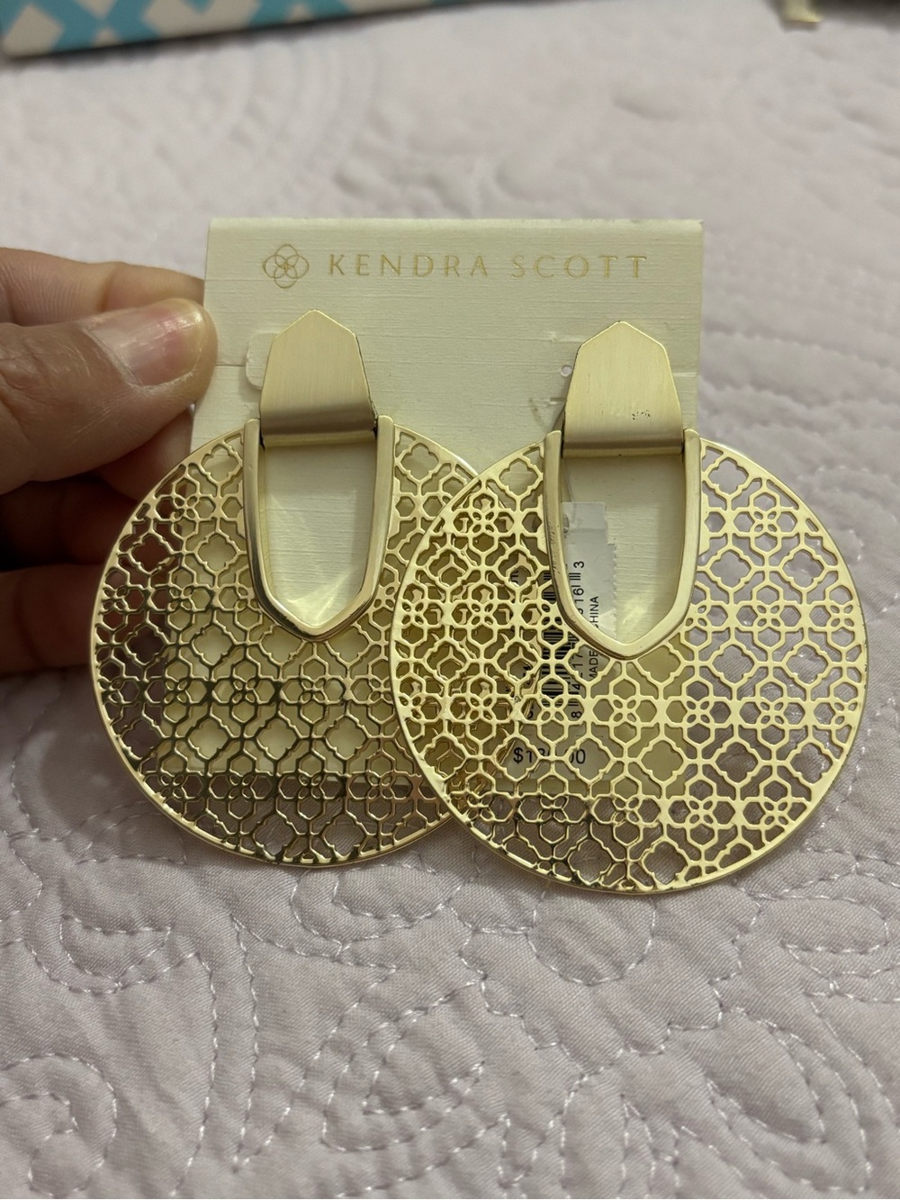 Kendra Scott Gold Filigree Round Drop Statement Earrings NWT